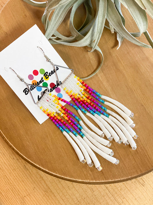 Triangle Dentalium Beaded Earrings #24 by Blanche Sam