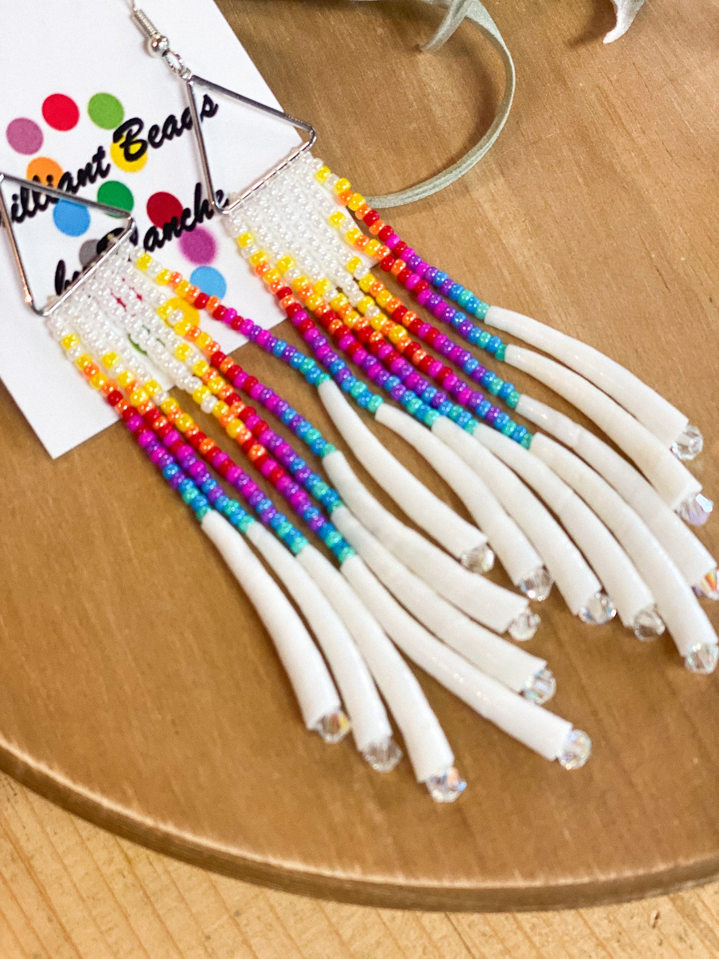 Triangle Dentalium Beaded Earrings #24 by Blanche Sam