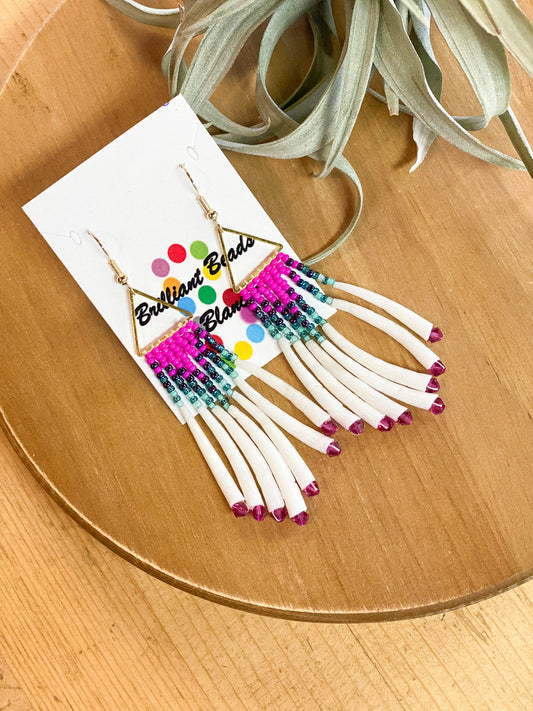 Triangle Dentalium Beaded Earrings #22 by Blanche Sam