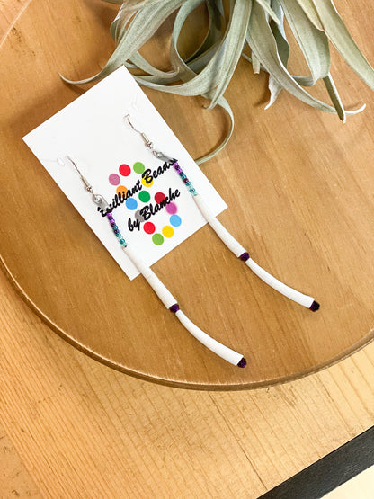 Two-tier Beaded Dentalium Earrings #27 by Blanche Sam