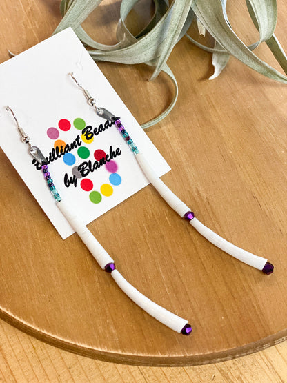 Two-tier Beaded Dentalium Earrings #27 by Blanche Sam