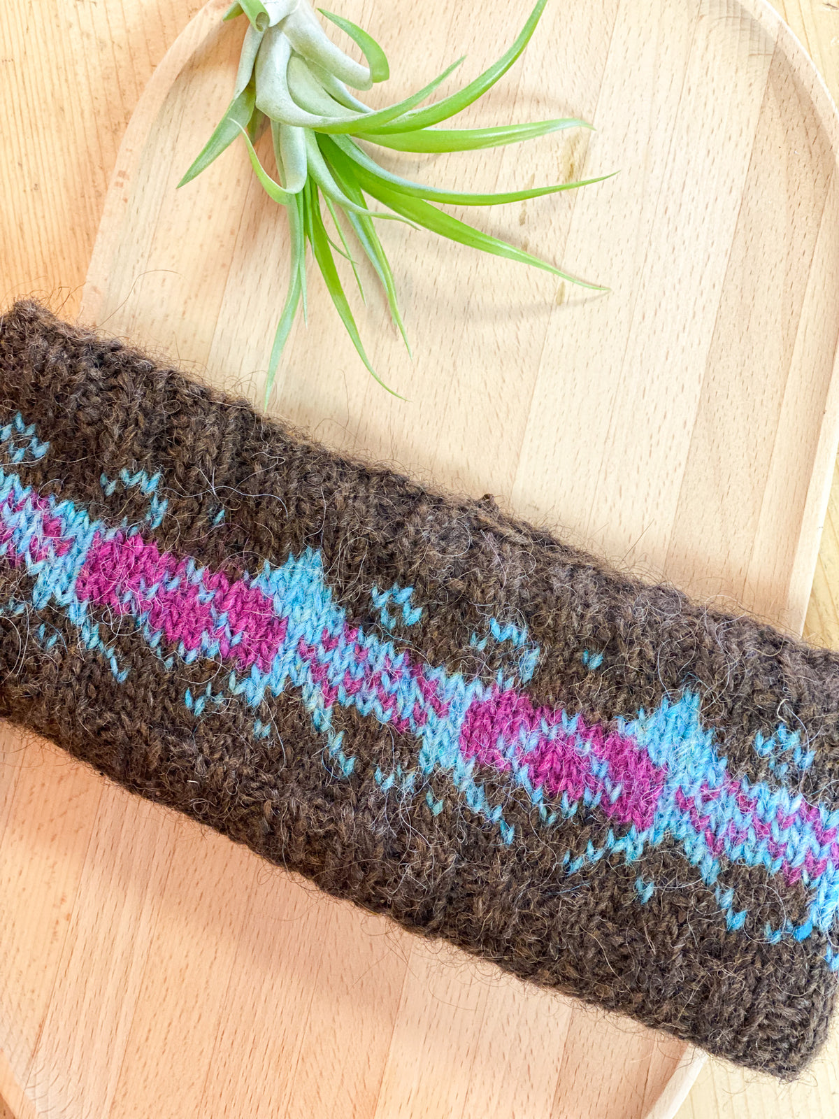 Dogsled Headband | Blue + Purple on Chocolate Brown by Kayleigh Knits