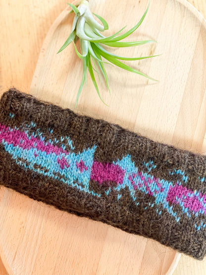 Dogsled Headband | Blue + Purple on Chocolate Brown by Kayleigh Knits