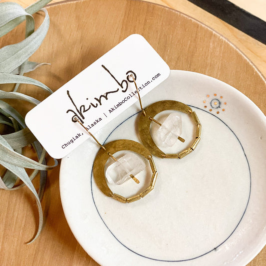 Evil Eye | Brass + Raw Quartz Earrings by Akimbo Collection