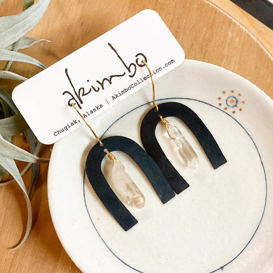 Arch | Black Single Clear Quartz Earrings by Akimbo Collection