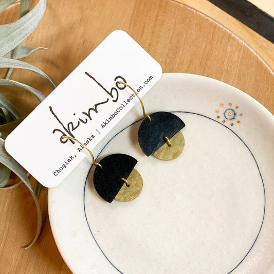 Mushroom | Brass + Black Earrings by Akimbo Collection