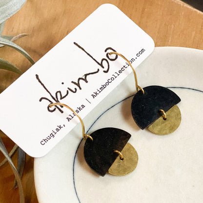 Mushroom | Brass + Black Earrings by Akimbo Collection