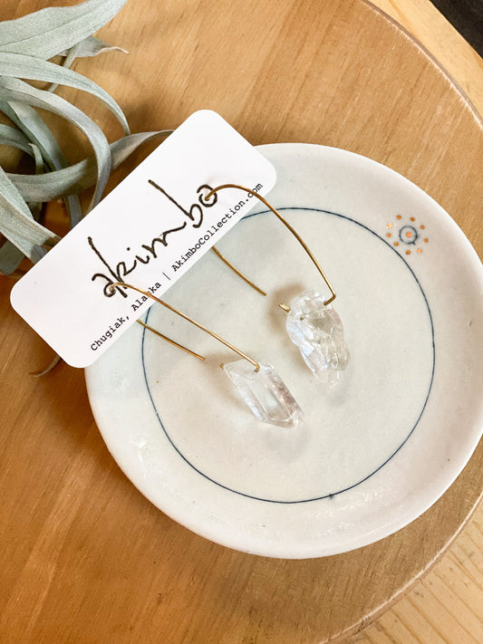 Open Back | Hammered Brass + Clear Quartz Earrings by Akimbo Collection