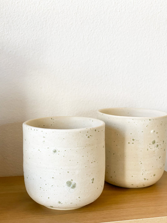 Green Speckled Ceramic Cup by Little Fish Workshop
