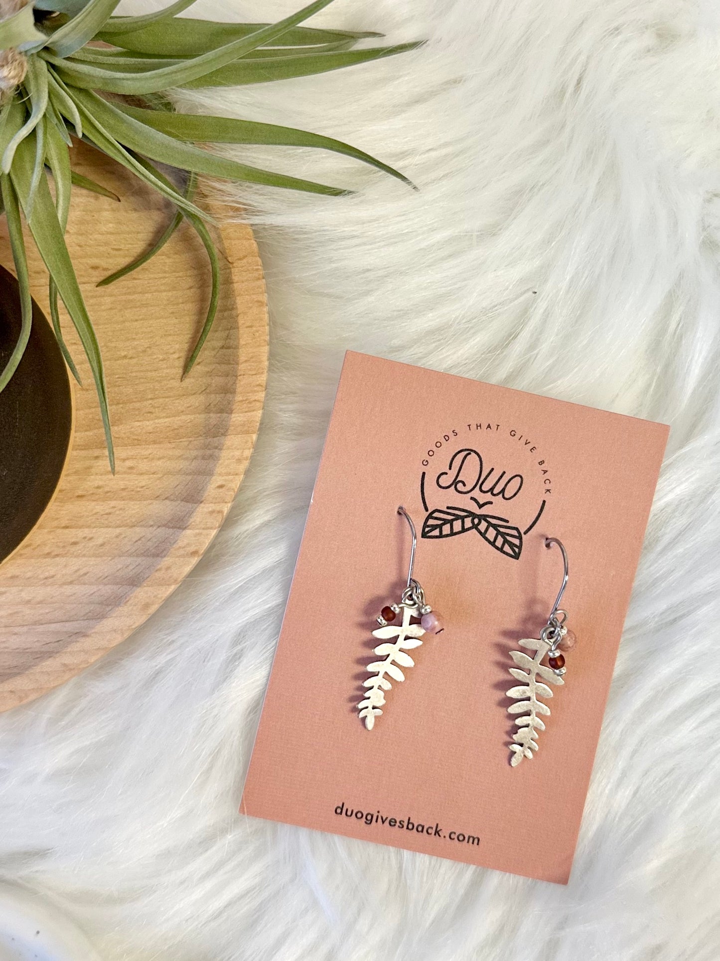 Berry & Small Leaf Earrings | Silver + Rhodonite by DUO Goods