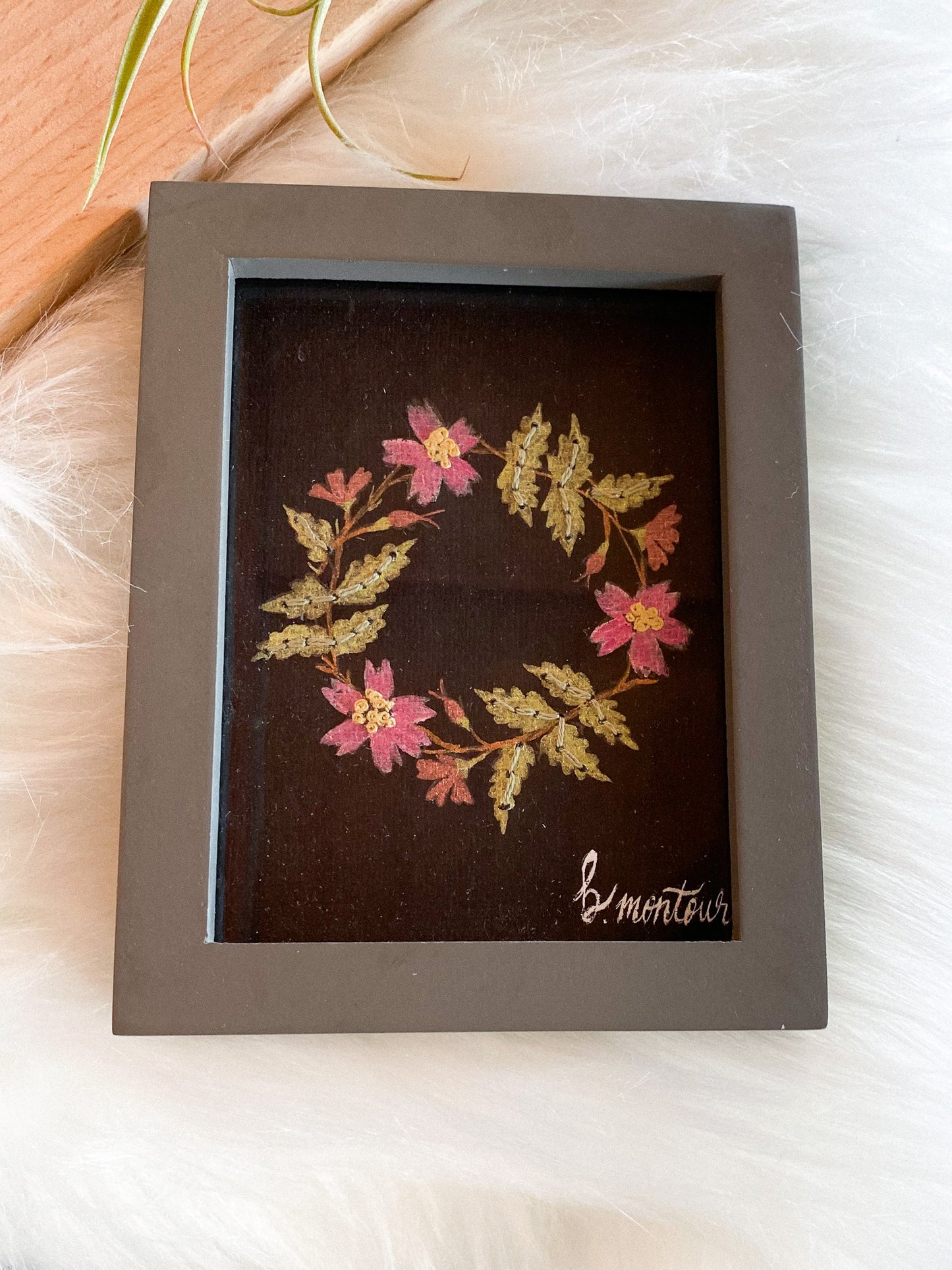 Wild Rose Wreath Embroidered Watercolor Painting by Brittany Montour