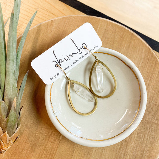 Venus | Brass + Clear Quartz Earrings by Akimbo Collection