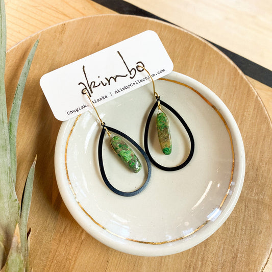 Venus | Black Brass + Emperor Stone Earrings by Akimbo Collection