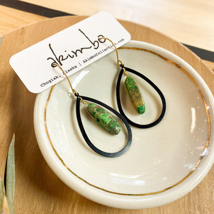 Venus | Black Brass + Emperor Stone Earrings by Akimbo Collection