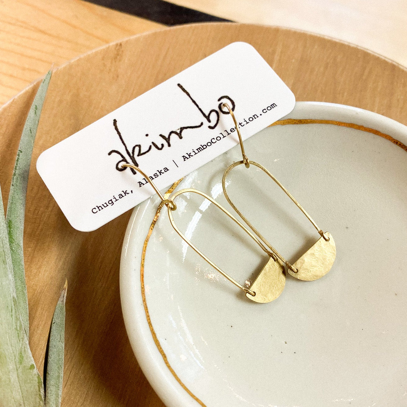 Long Bijou Brass Mini Earrings by Akimbo Collection