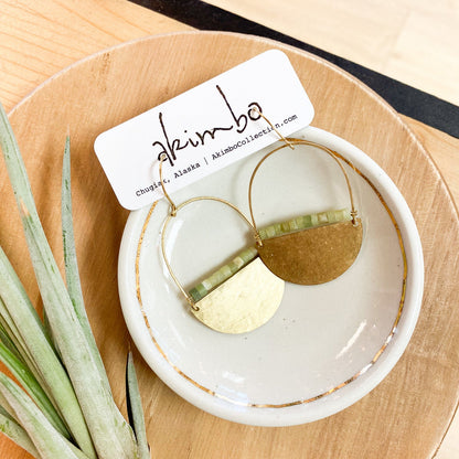 Oval Moon | Brass + Jade Bead Earrings by Akimbo Collection