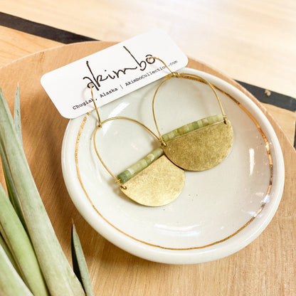 Oval Moon | Brass + Jade Bead Earrings by Akimbo Collection