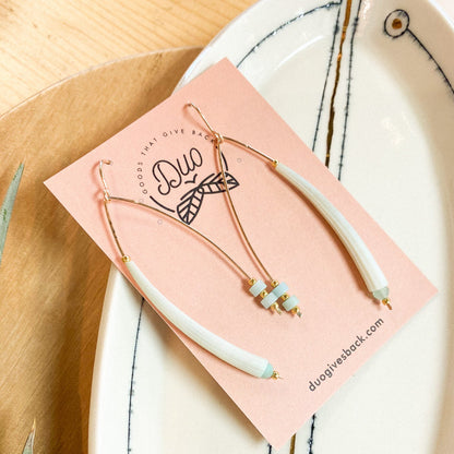 Pacifica Dentalium Earrings | Gold + Amazonite by DUO Goods