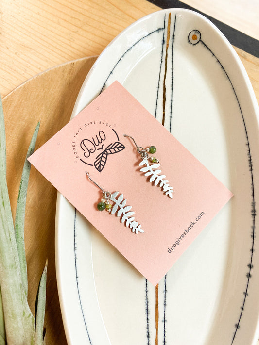 Berry & Small Leaf Earrings | Silver + Jade by DUO Goods
