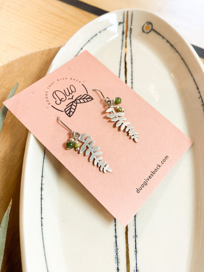 Berry & Small Leaf Earrings | Silver + Jade by DUO Goods