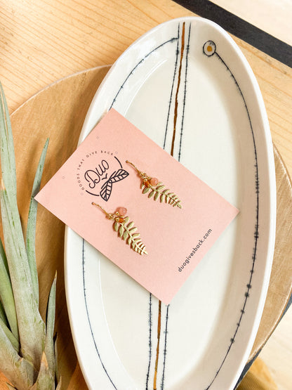 Berry & Small Leaf Earrings | Brass + Sunstone by DUO Goods