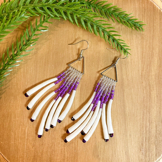 Triangle Dentalium Beaded Earrings #28 by Blanche Sam