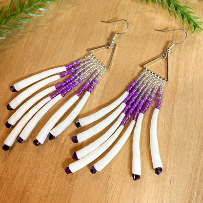 Triangle Dentalium Beaded Earrings #28 by Blanche Sam
