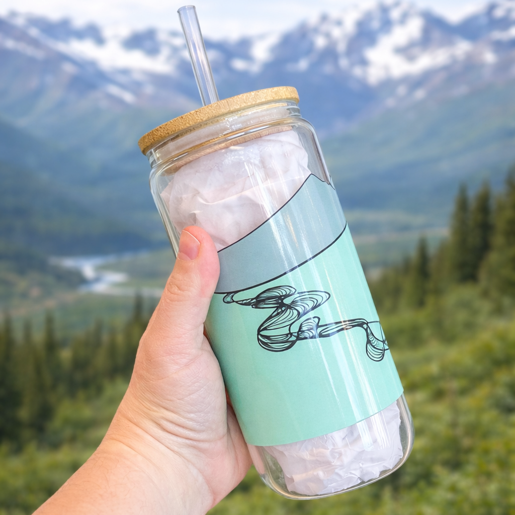Braided River 20 oz Glass Tumbler with Bamboo Lid + Straw designed by Printworthy
