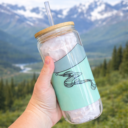 Braided River 20 oz Glass Tumbler with Bamboo Lid + Straw designed by Printworthy