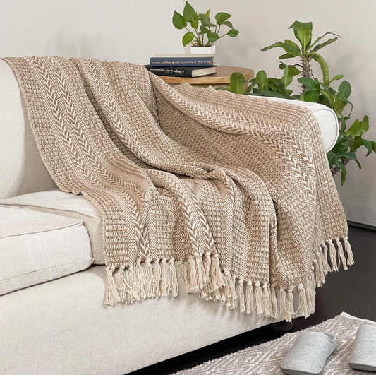 Braided Waffle Throw in Beige + Ivory by Chardin Home