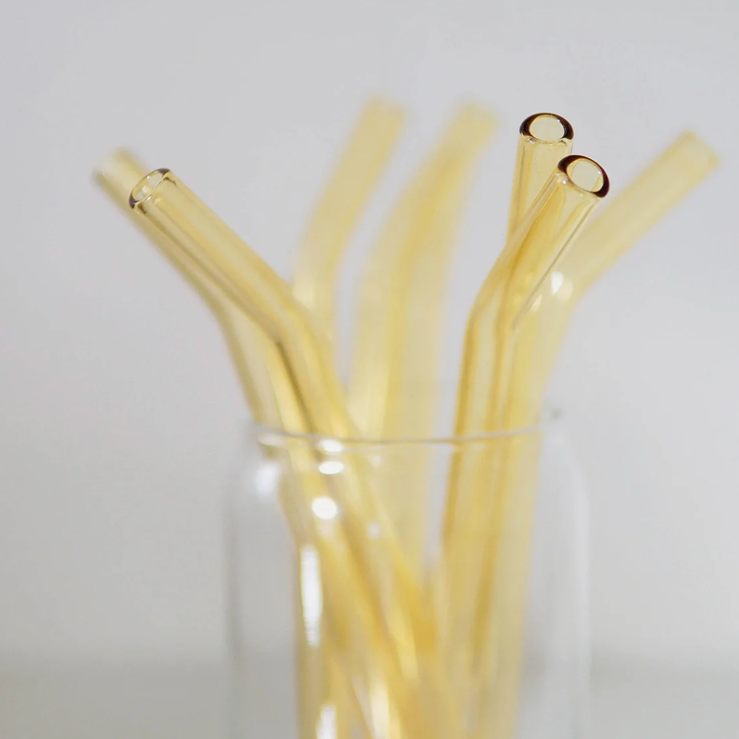 Yellow Bent Glass Straw