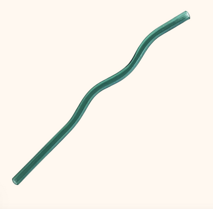 Dark Green Wavy Glass Straw