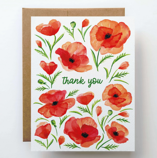 Floral Poppy Thank You Card by Watercolor Wednesday