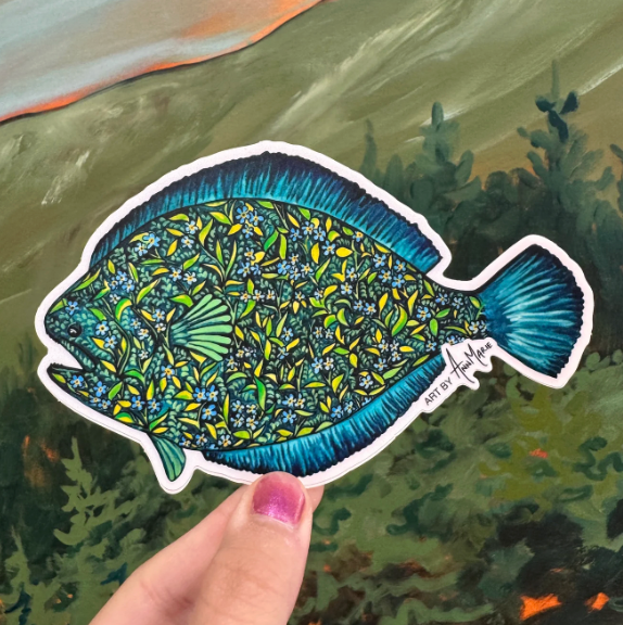 Forget-me-not Flounder Sticker by AnnMarie Henderson