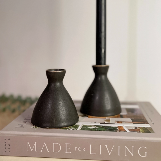 Matte Black Ceramic Candle Taper Holder / Bud Vase by JordanB Ceramics