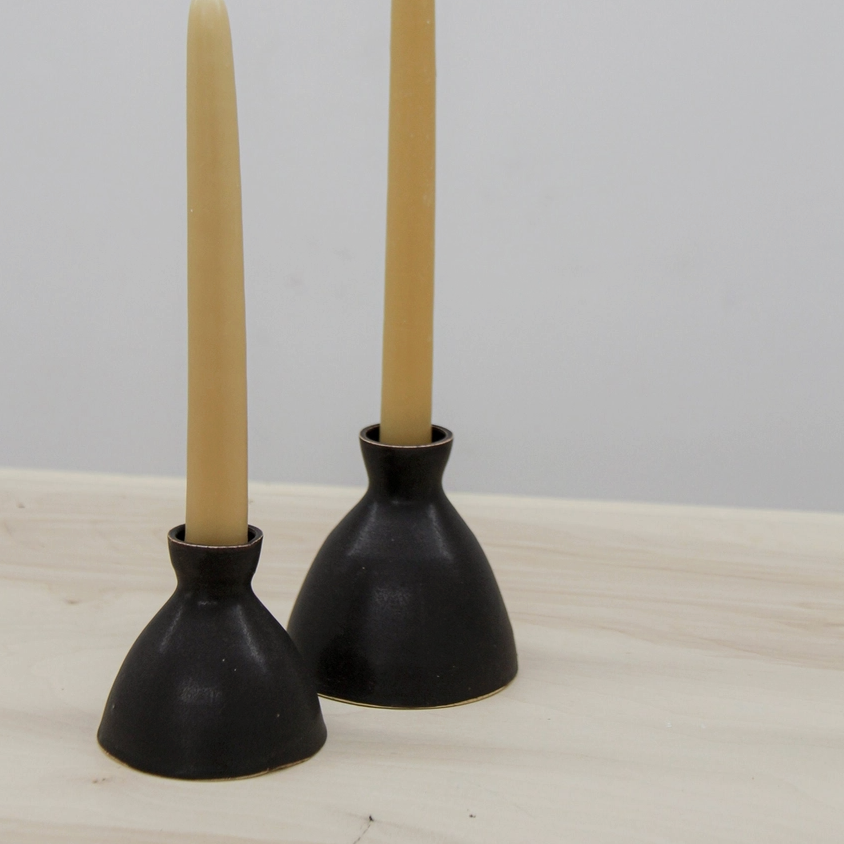 Matte Black Ceramic Candle Taper Holder / Bud Vase by JordanB Ceramics