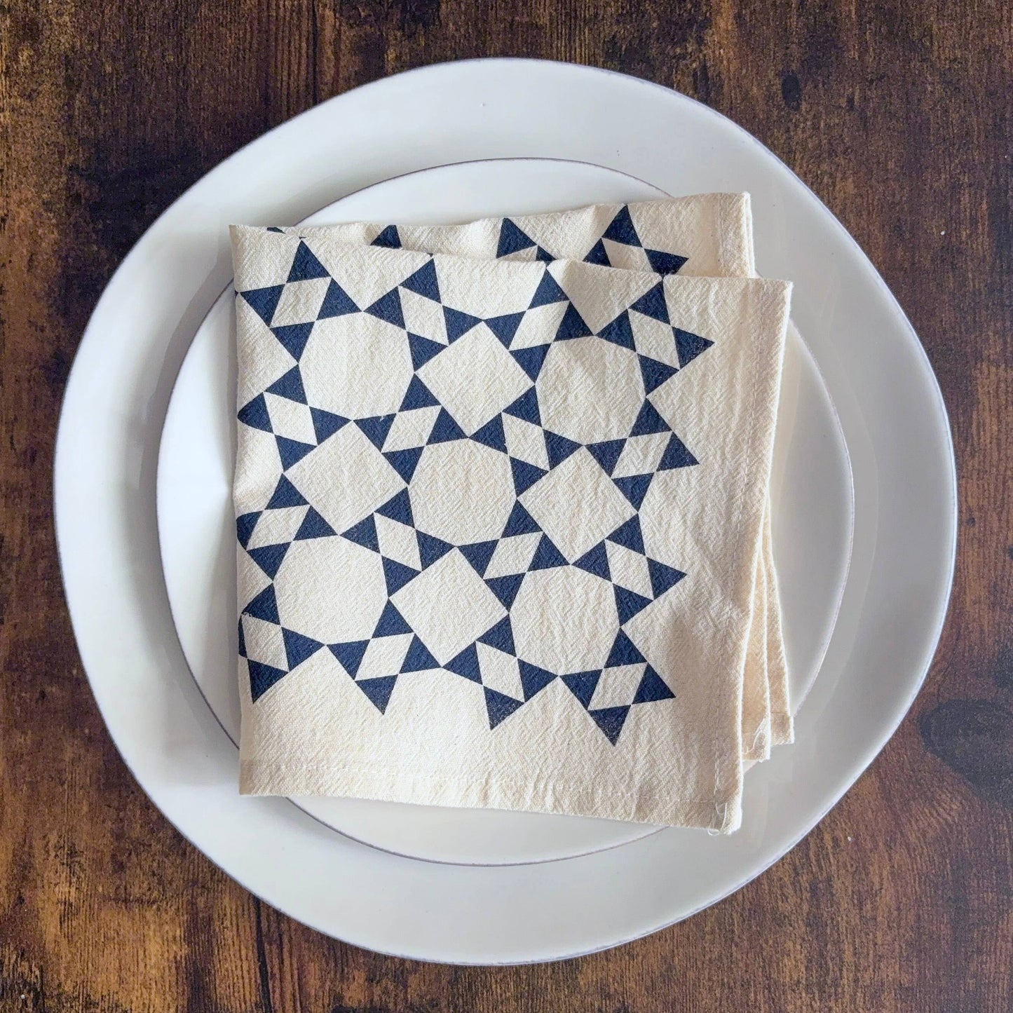 Set of 4 Hand Printed Flour Sack Napkins | Wicker Brown
