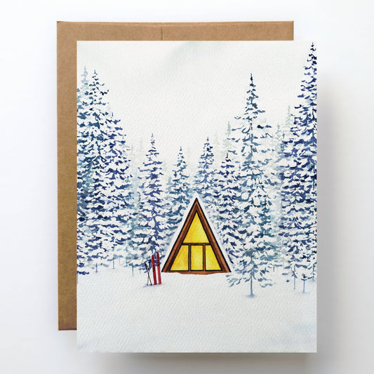 Snowy Cabin Greeting Card by Watercolor Wednesday