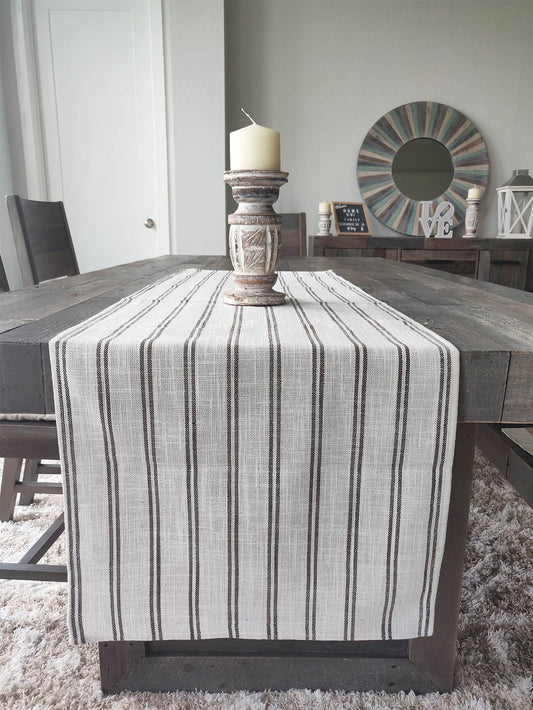 Modern Striped Linen Blend Table Runner