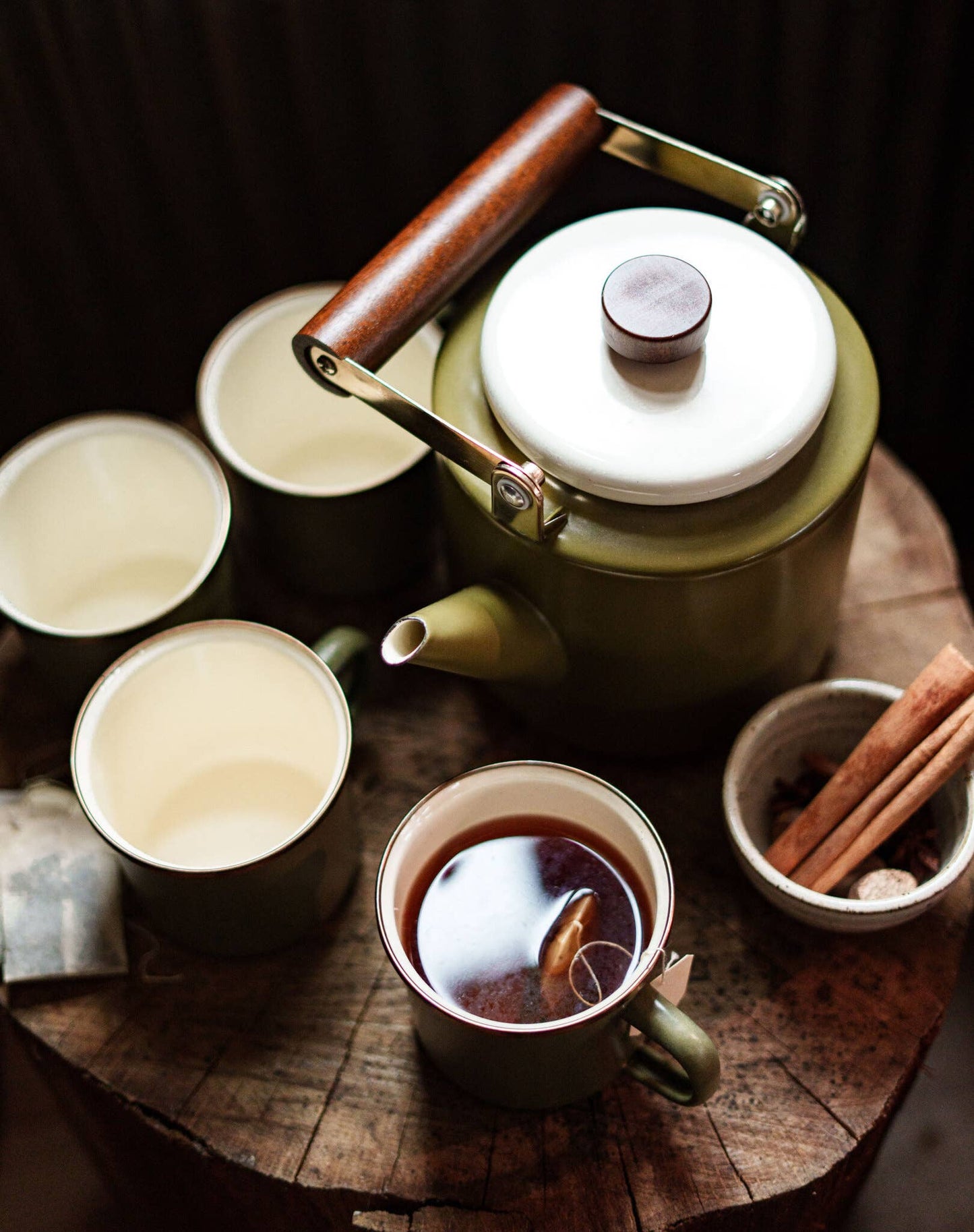 Retro-Inspired Enamel + Walnut Kettle by Barebones