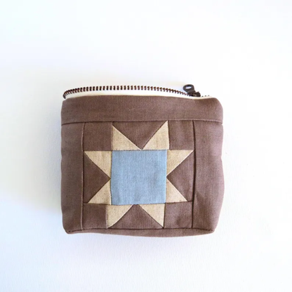 Sawtooth Star Quilted Zipper Pouch | Brown