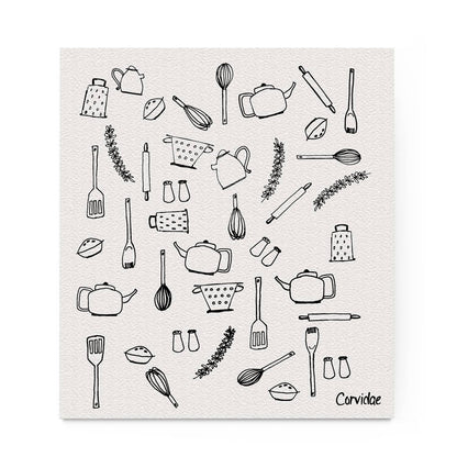 Kitchen Utensils Swedish Dishcloth by Corvidae