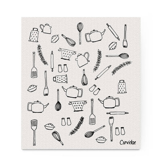 Kitchen Utensils Swedish Dishcloth by Corvidae