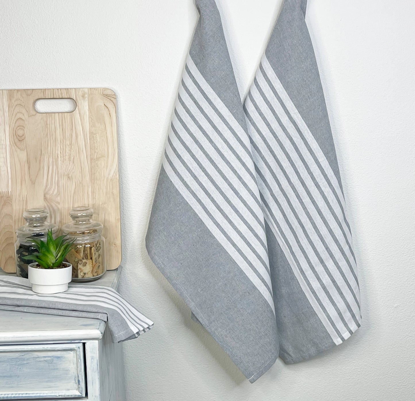 Woven Kitchen Towels | Set of 2 | Gray Block Stripes by Chardin Home