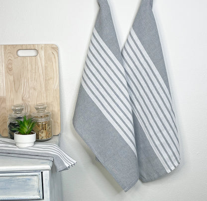 Woven Kitchen Towels | Set of 2 | Gray Block Stripes by Chardin Home