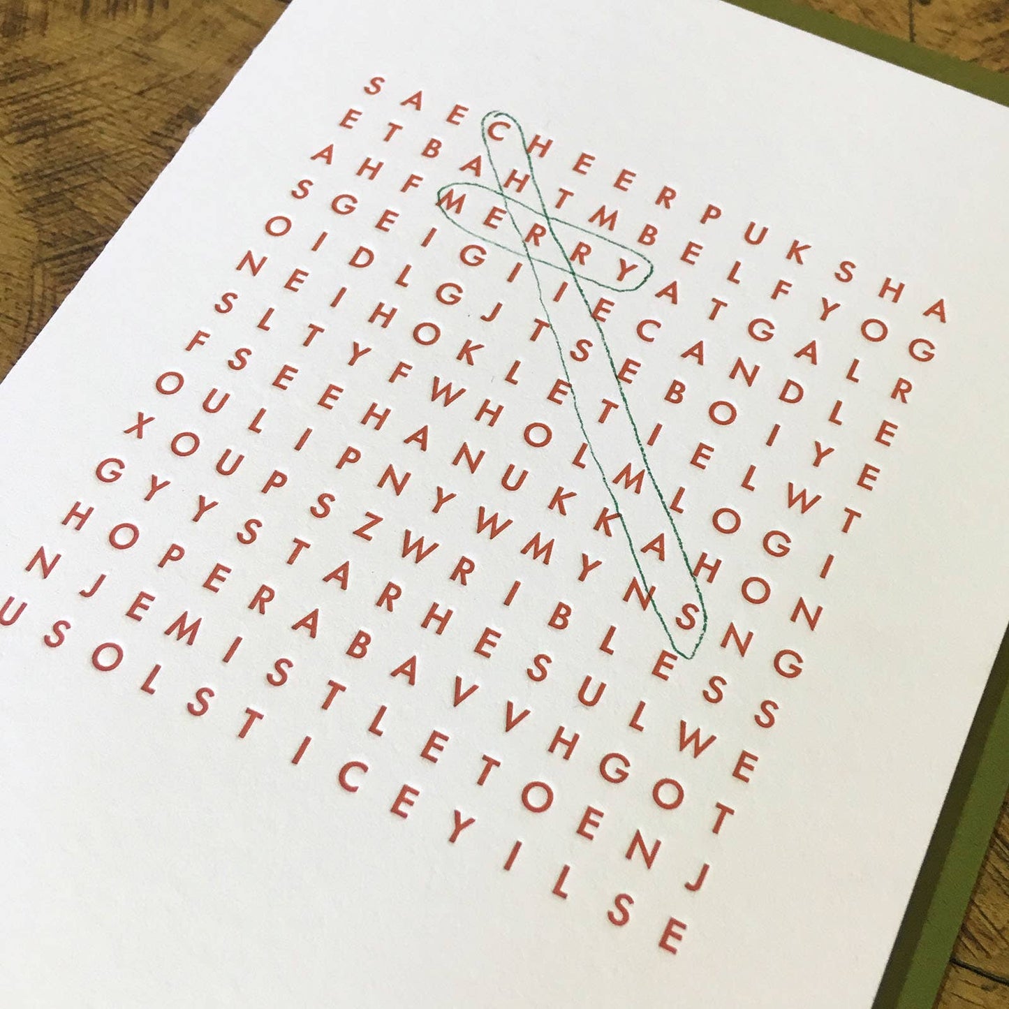 Holiday Word Search Letterpress Card by Green Bird Press