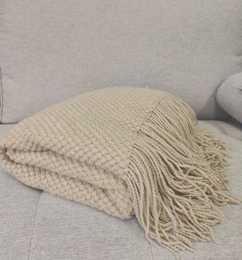 Textured + Fringe Knit Throw Blanket 50"x60" | Oatmeal