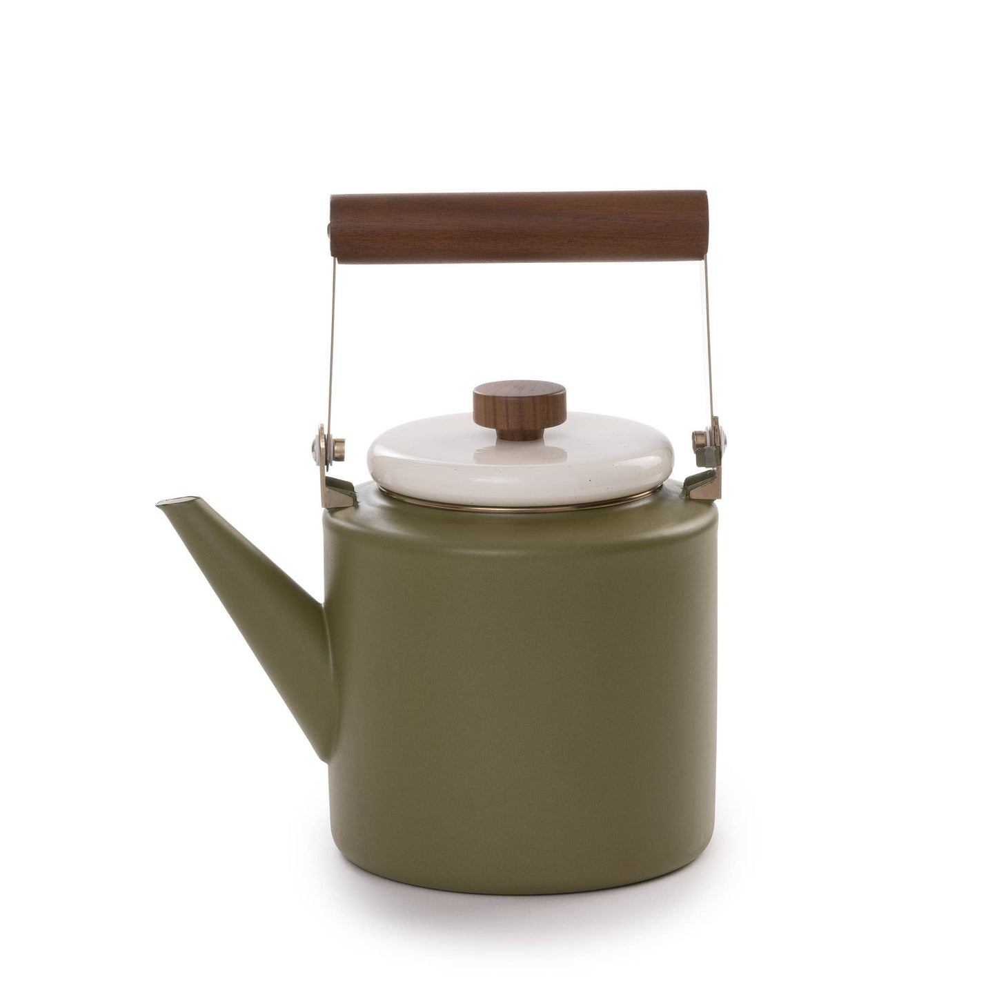 Retro-Inspired Enamel + Walnut Kettle by Barebones