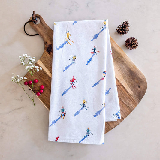Skiers Tea Towel by Watercolor Wednesday