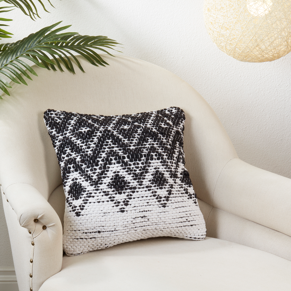 Diamond Woven Throw Pillow 18"x18" | Black + White